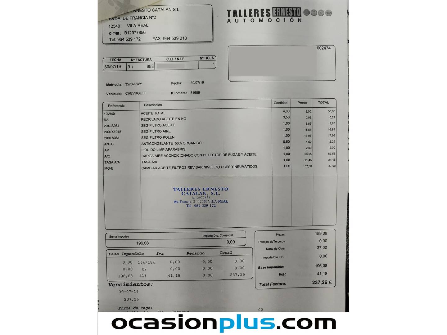Foto del mantenimiento del Chevrolet Aveo Chevrolet Aveo 1.2 16v LS (84 CV)