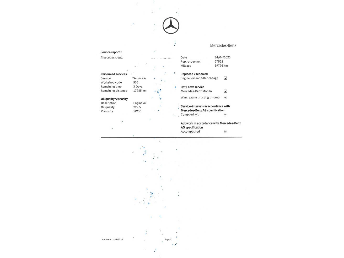 Foto del mantenimiento del Mercedes GLA Mercedes GLA 180 (122 CV)