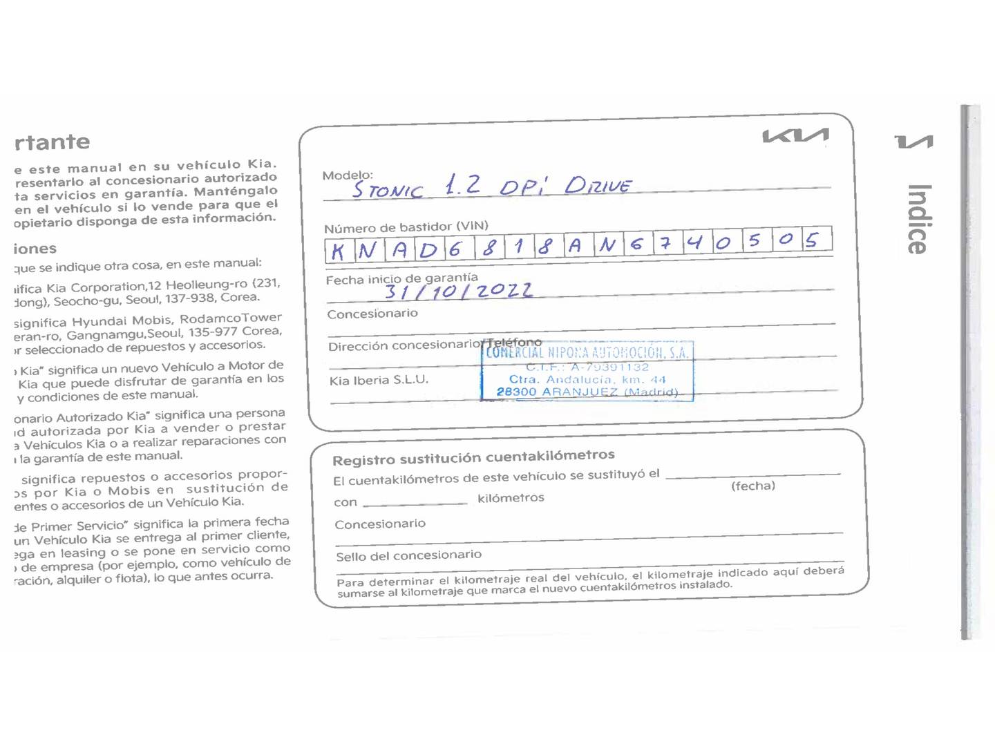 Foto del mantenimiento del KIA Stonic KIA Stonic 1.2 DPi Drive (84 CV)