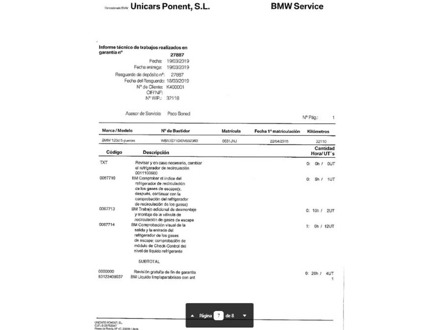 Foto del mantenimiento del BMW Serie 1 BMW Serie 1 120d  (190 CV)