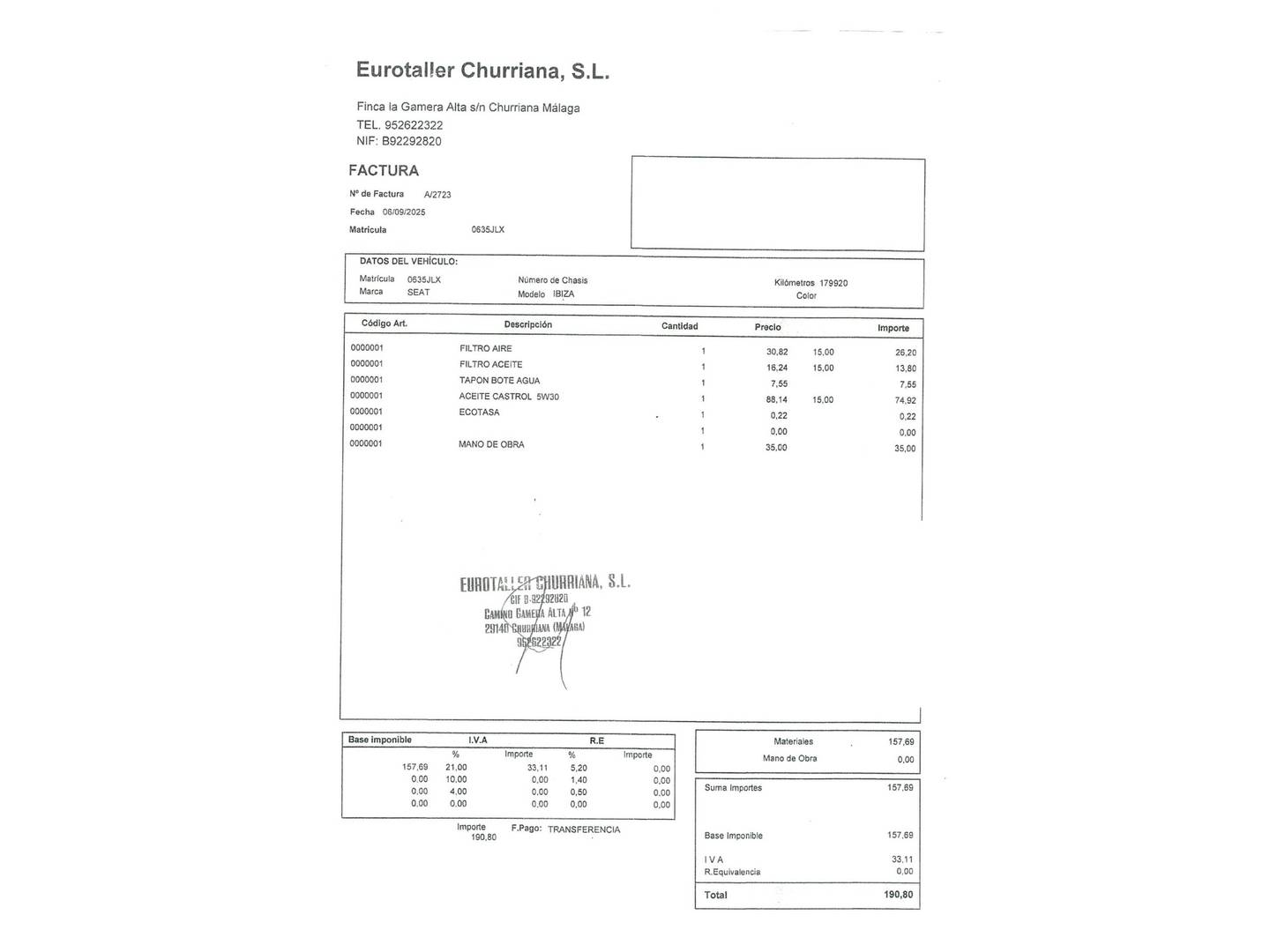 Foto del mantenimiento del Seat Ibiza Seat Ibiza 1.4 TDI Style Connect (105 CV)