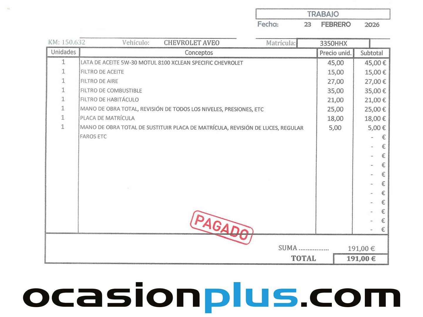 Foto del mantenimiento del Chevrolet Aveo Chevrolet Aveo 1.3 LTZ (95 CV)