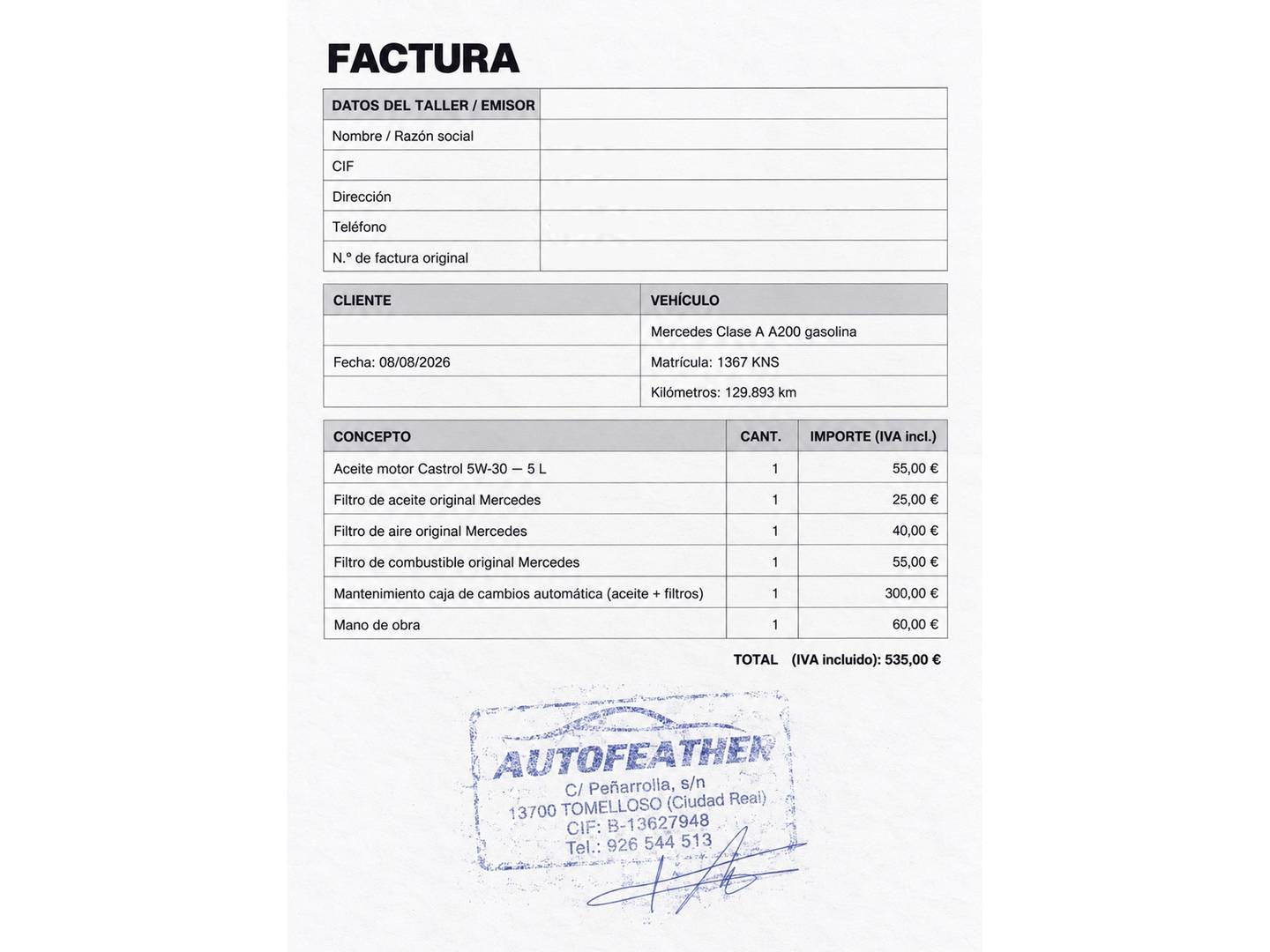 Foto del mantenimiento del Mercedes Clase A Mercedes Clase A 200 (156 CV) Pack AMG