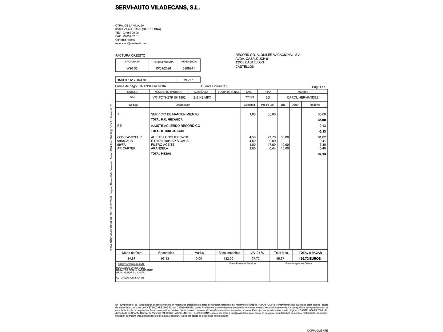 Foto del mantenimiento del DS DS 4 DS DS4 BlueHDi 130 Bastille Auto (130 CV)