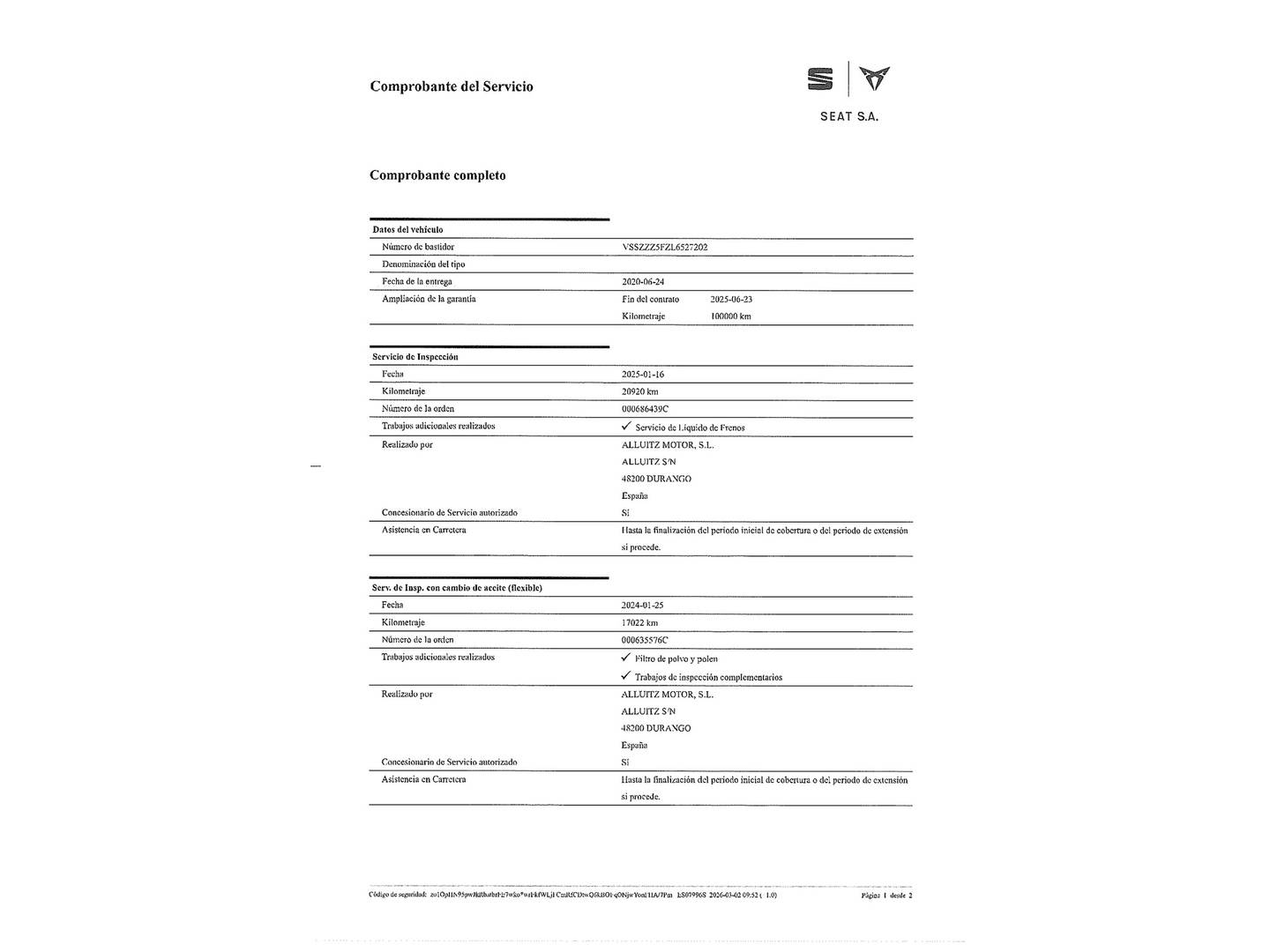 Foto del mantenimiento del Seat Ateca SEAT Ateca 1.0 TSI S&S Ecomotive Style (115 CV)
