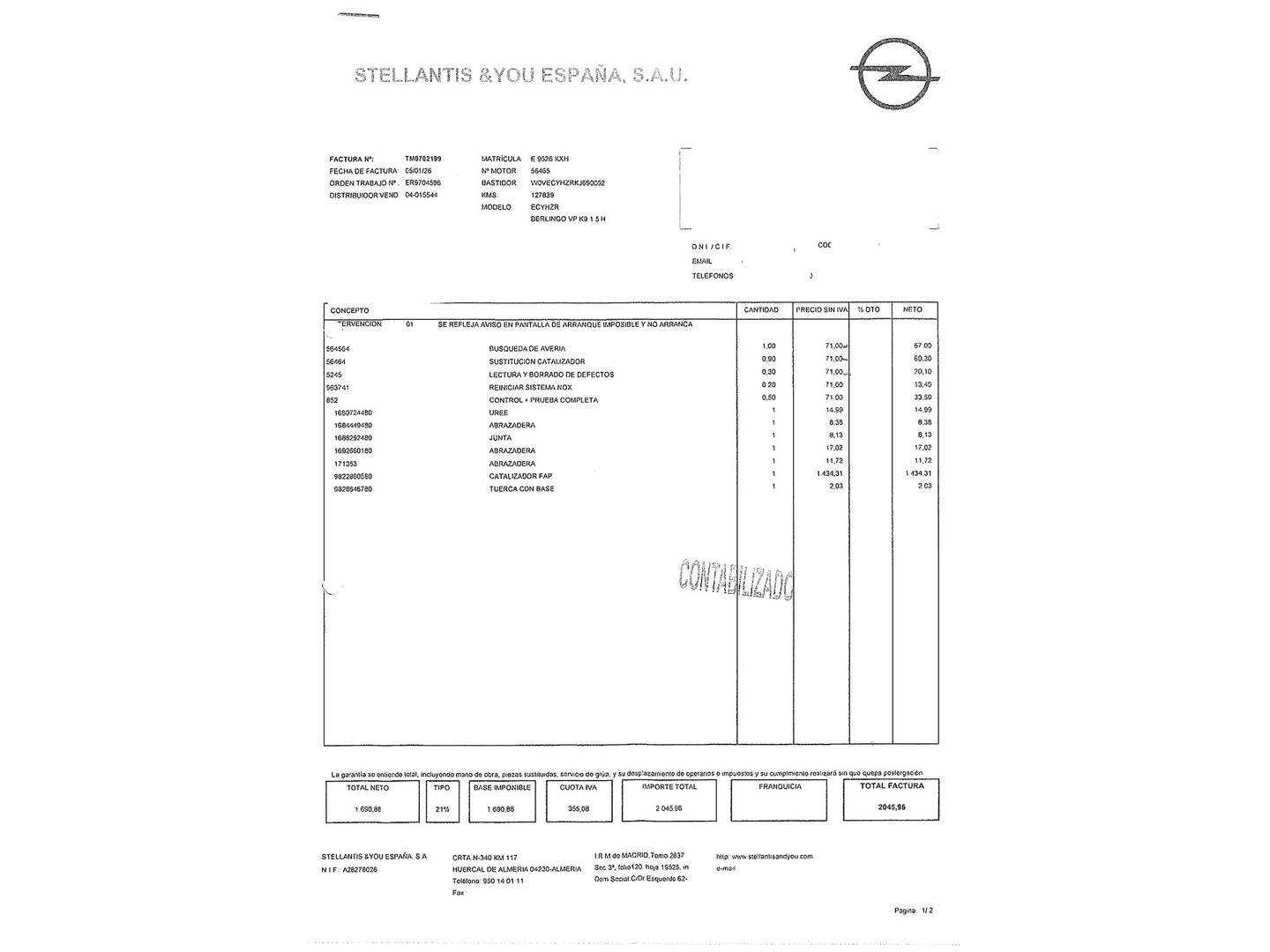 Foto del mantenimiento del Opel Combo Life Opel Combo Life 1.5 TD S&S Selective XL Auto (130 CV)