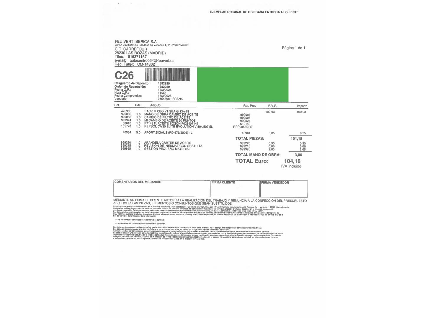Foto del mantenimiento del Seat Ateca Seat Ateca 1.4 EcoTSI S&S Xcellence Plus DSG (150 CV)