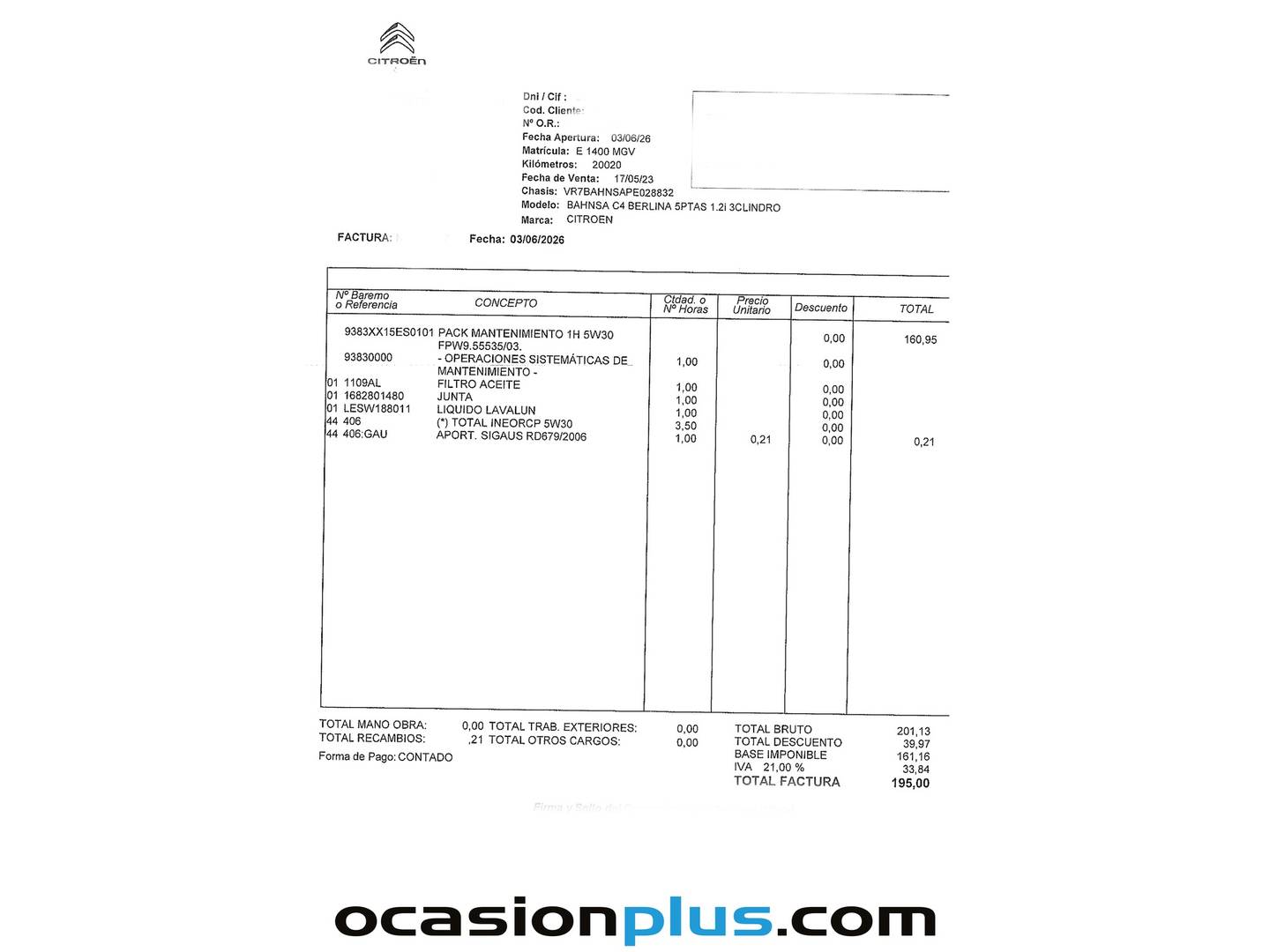 Foto del mantenimiento del Citroën C4 Citroën C4 PureTech 130 S&S 6v Feel Pack (130 CV)
