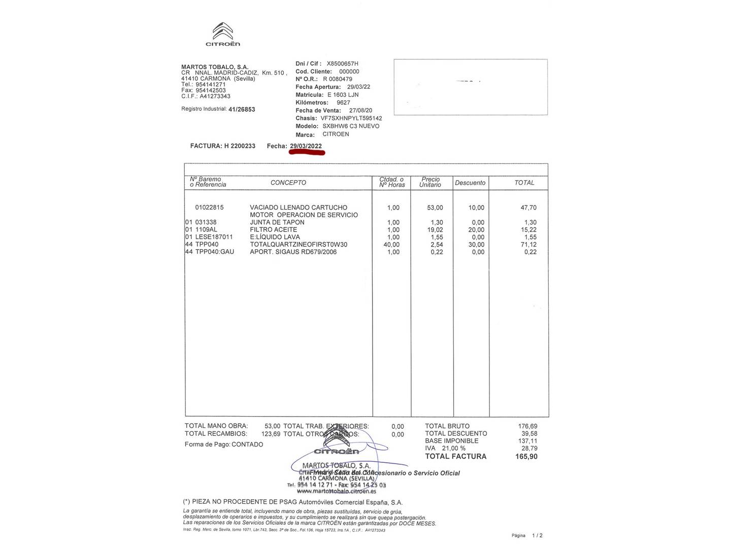 Foto del mantenimiento del Citroën C3 Citroën C3 PureTech 110 S&S Shine EAT6 (110 CV)