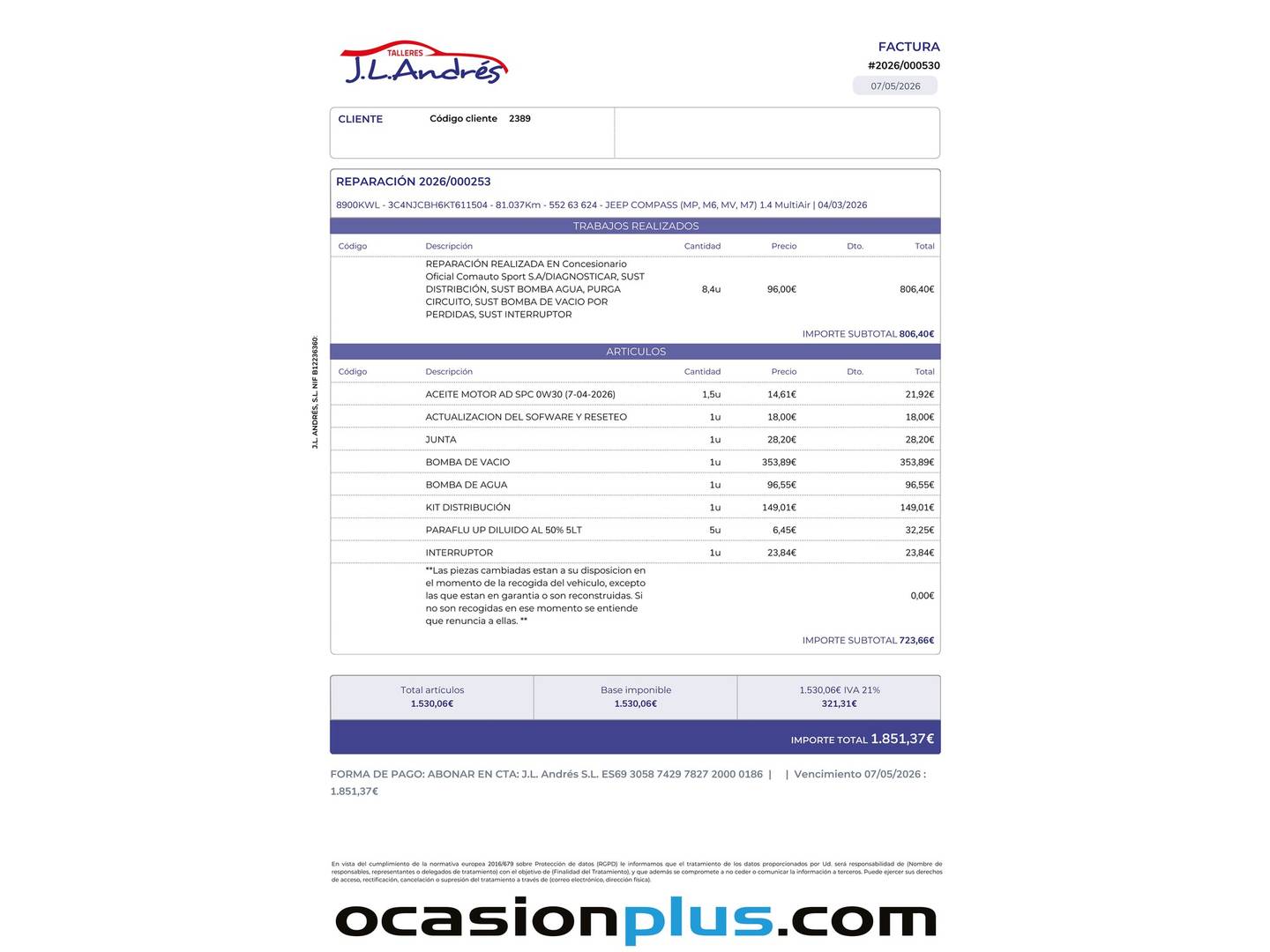 Foto del mantenimiento del Jeep Compass Jeep Compass 1.4 Multiair Longitude 4x2 (140 CV)