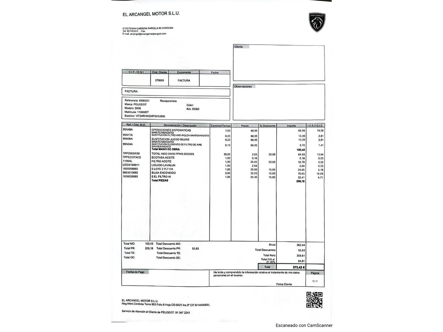 Foto del mantenimiento del Peugeot 5008 Peugeot 5008 PureTech 130 S&S Allure Pack (130 CV) 7 plazas