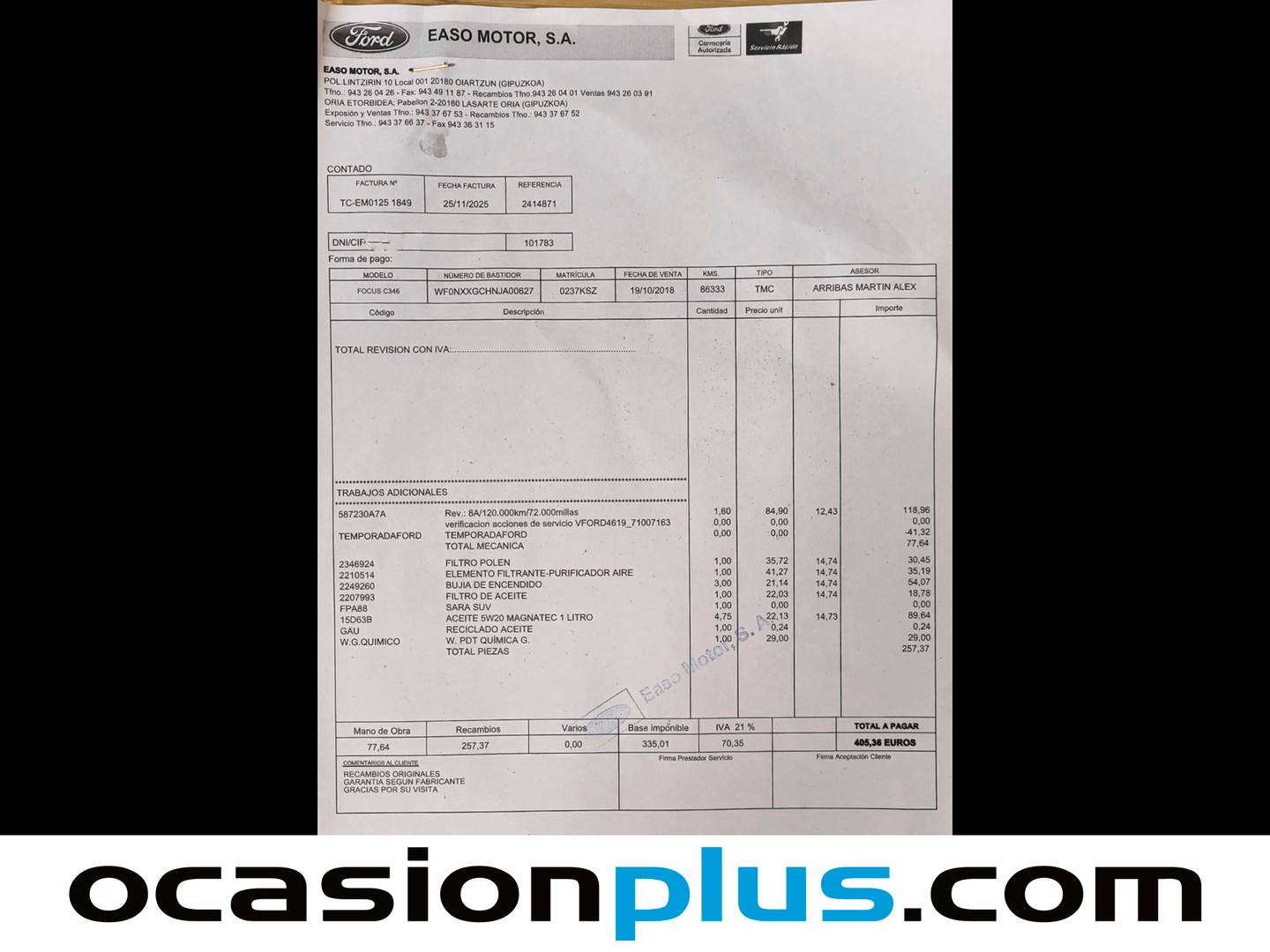 Foto del mantenimiento del Ford Focus Ford Focus 1.5 Ecoboost ST-Line  (182 CV)