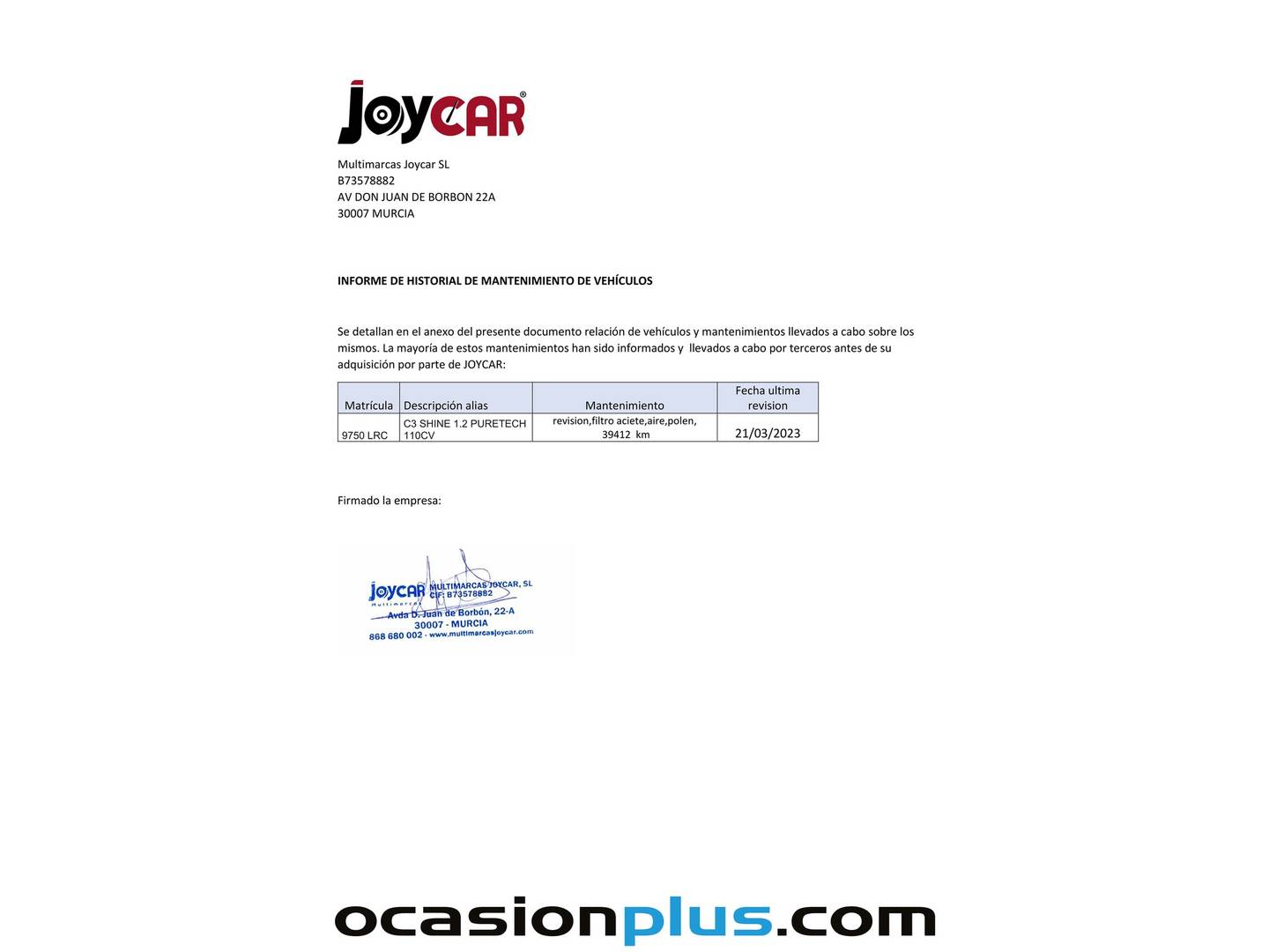 Foto del mantenimiento del Citroën C3 Citroën C3 PureTech 110 S&S Shine (110 CV)