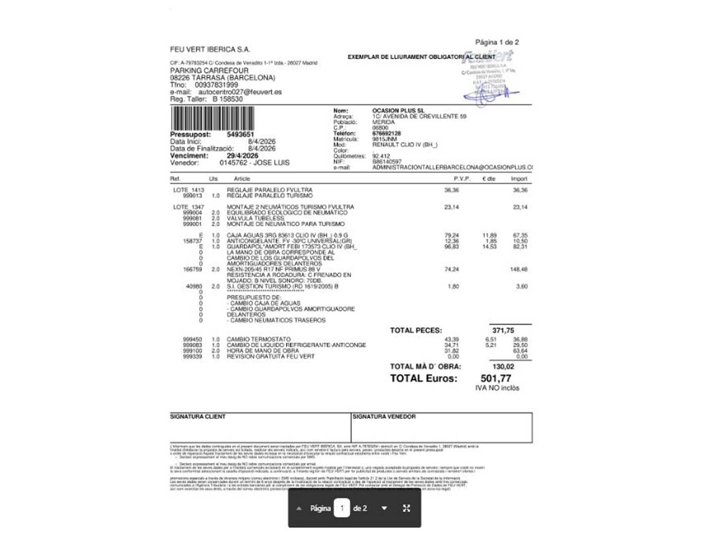Foto del mantenimiento del Renault Clio Renault Clio TCe 90 Technofeel Energy eco2 (90 CV)