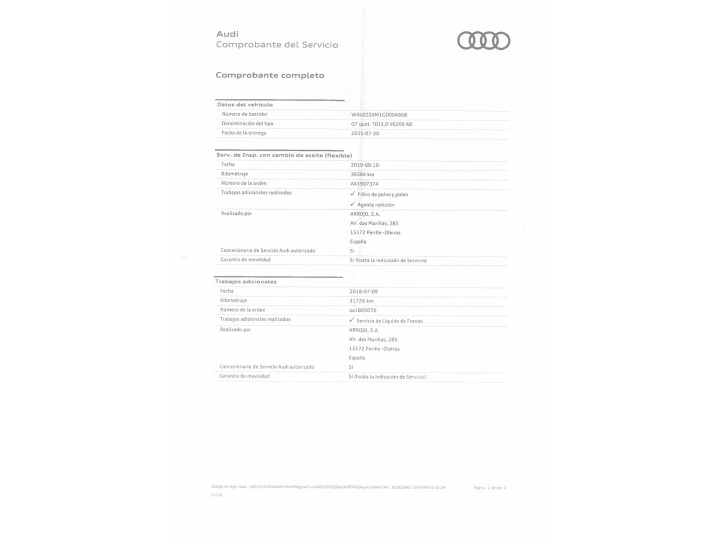 Foto del mantenimiento del Audi Q7 Audi Q7 design 3.0 TDI quattro  (272 CV) tiptronic
