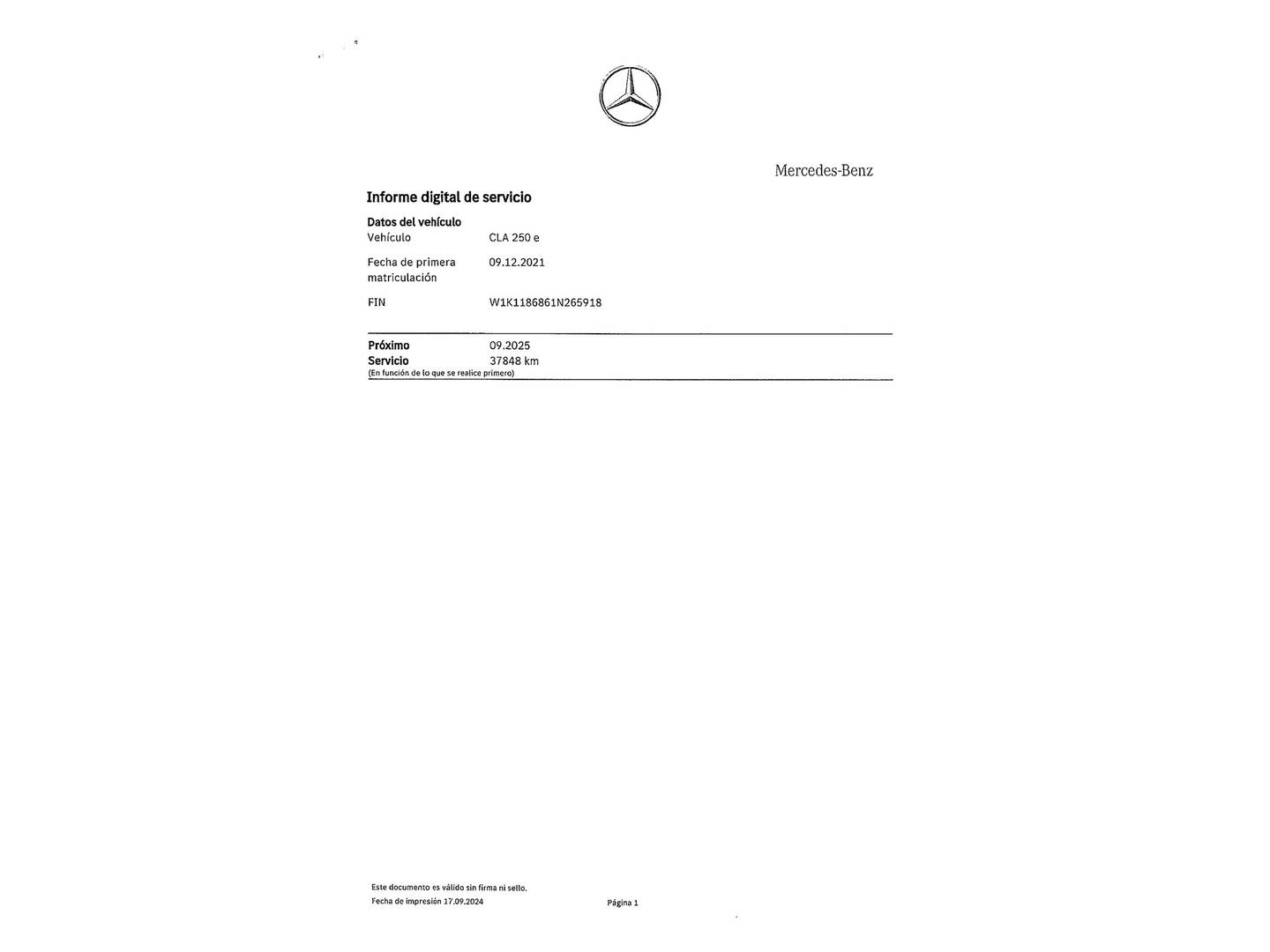 Foto del mantenimiento del Mercedes CLA Mercedes CLA Shooting Brake 250 e (218 CV)