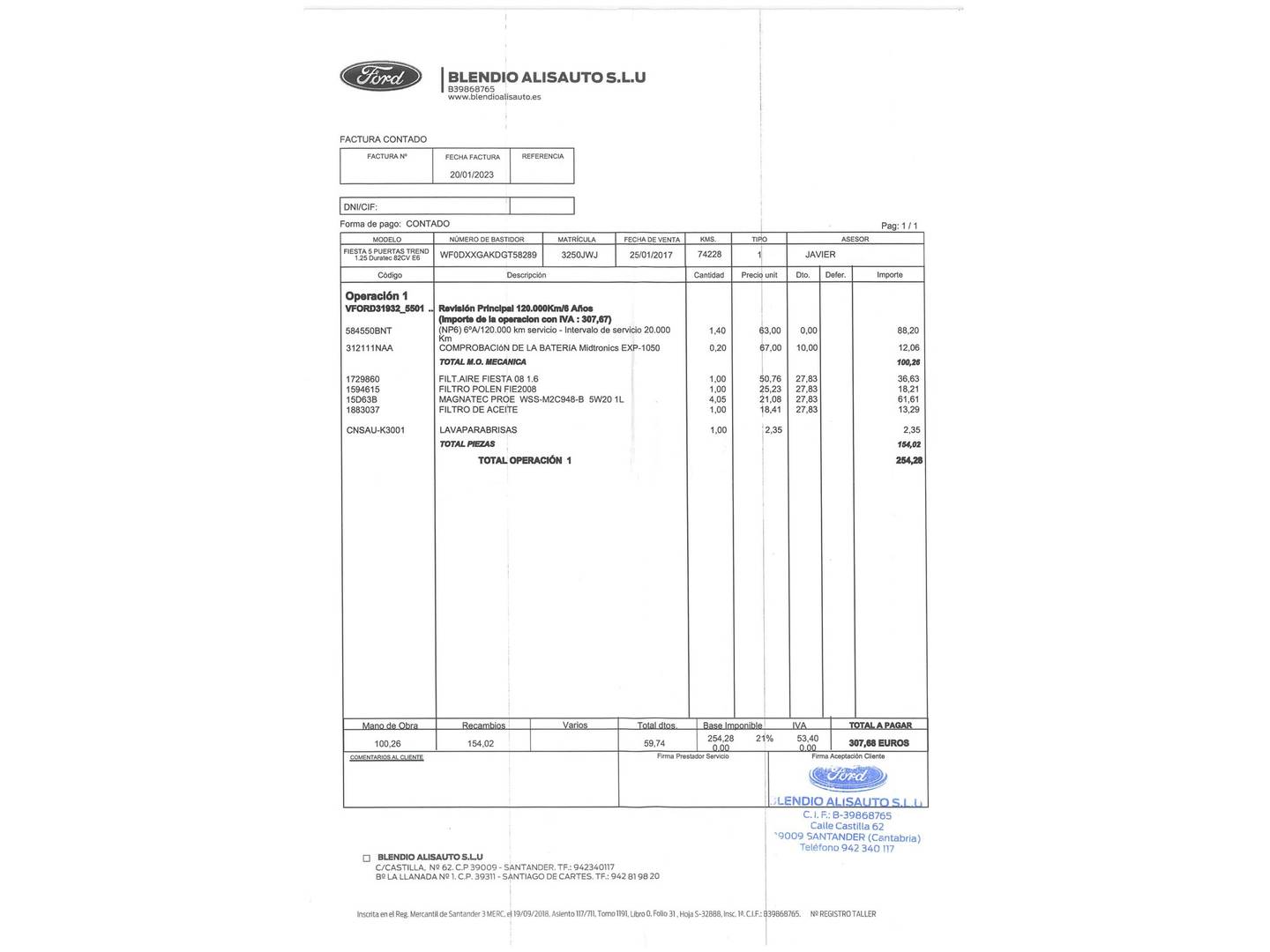 Foto del mantenimiento del Ford Fiesta Ford Fiesta 1.25 Duratec Trend (82 CV)