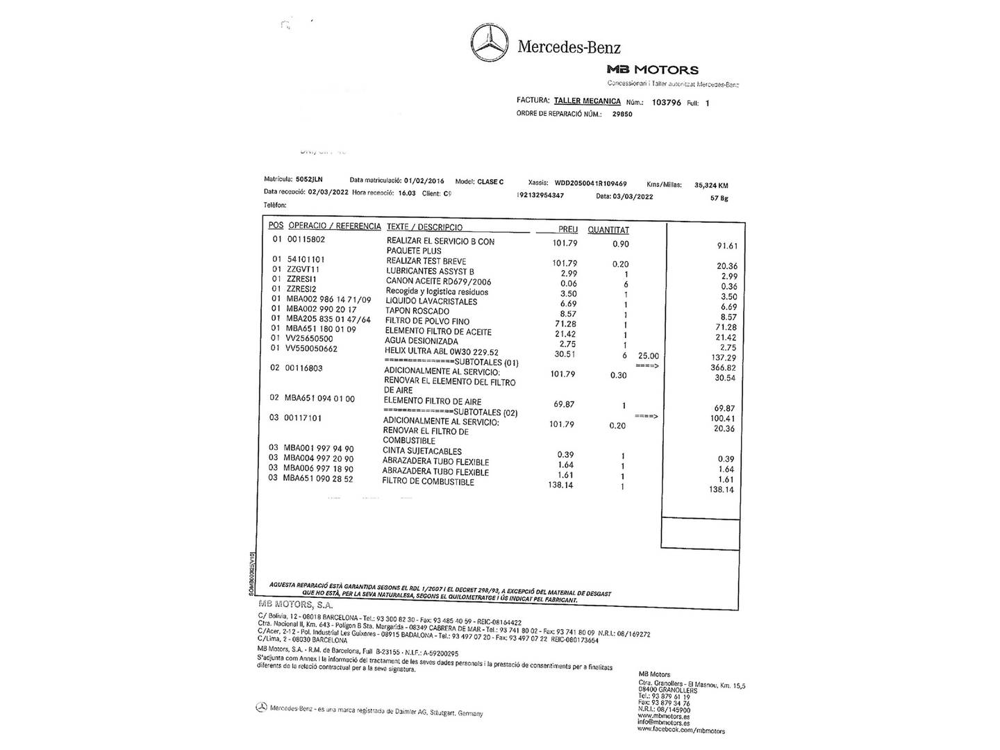 Foto del mantenimiento del Mercedes Clase C Mercedes Clase C 220 d (170 CV) Pack AMG