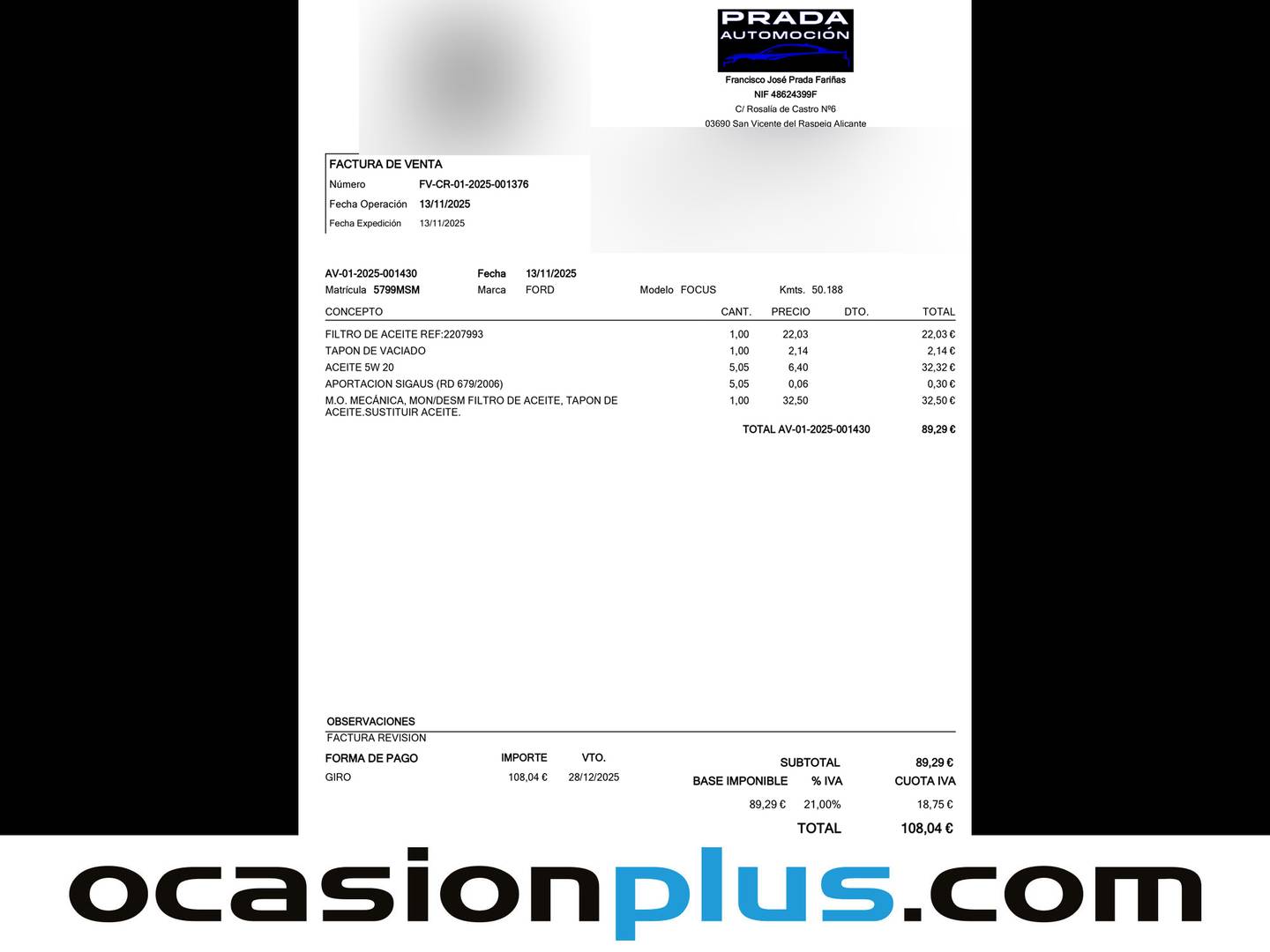 Foto del mantenimiento del Ford Focus Ford Focus 1.0 Ecoboost MHEV Active Auto (155 CV)