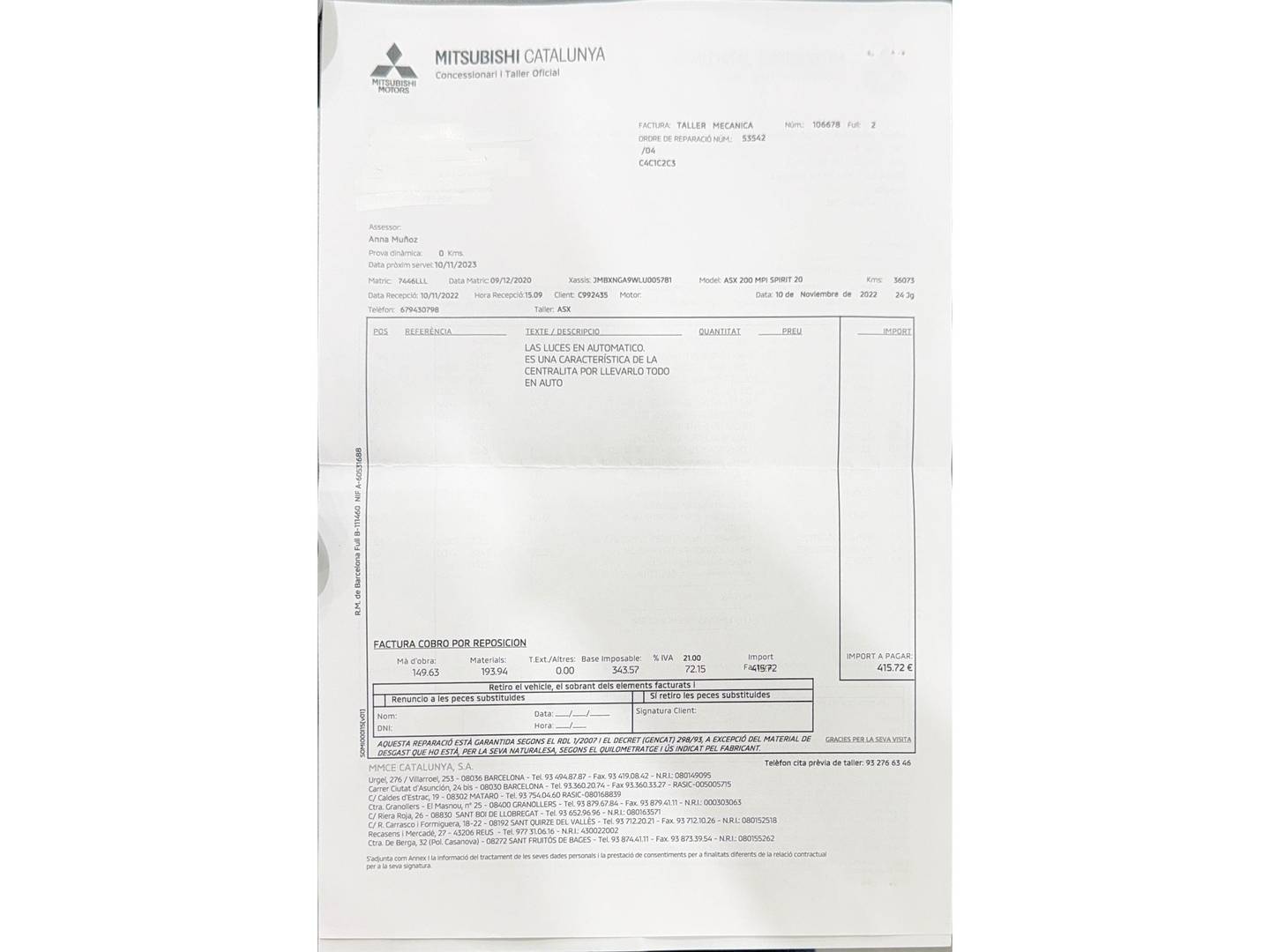 Foto del mantenimiento del Mitsubishi ASX Mitsubishi ASX 200 MPI Spirit (150 CV)