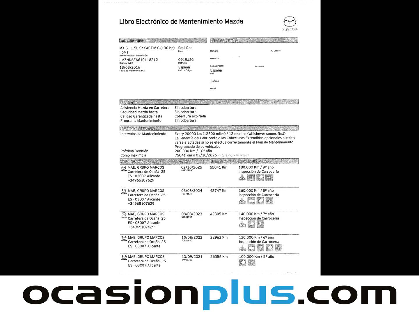 Foto del mantenimiento del Mazda MX-5 Mazda MX-5 1.5 Luxury (131 CV)