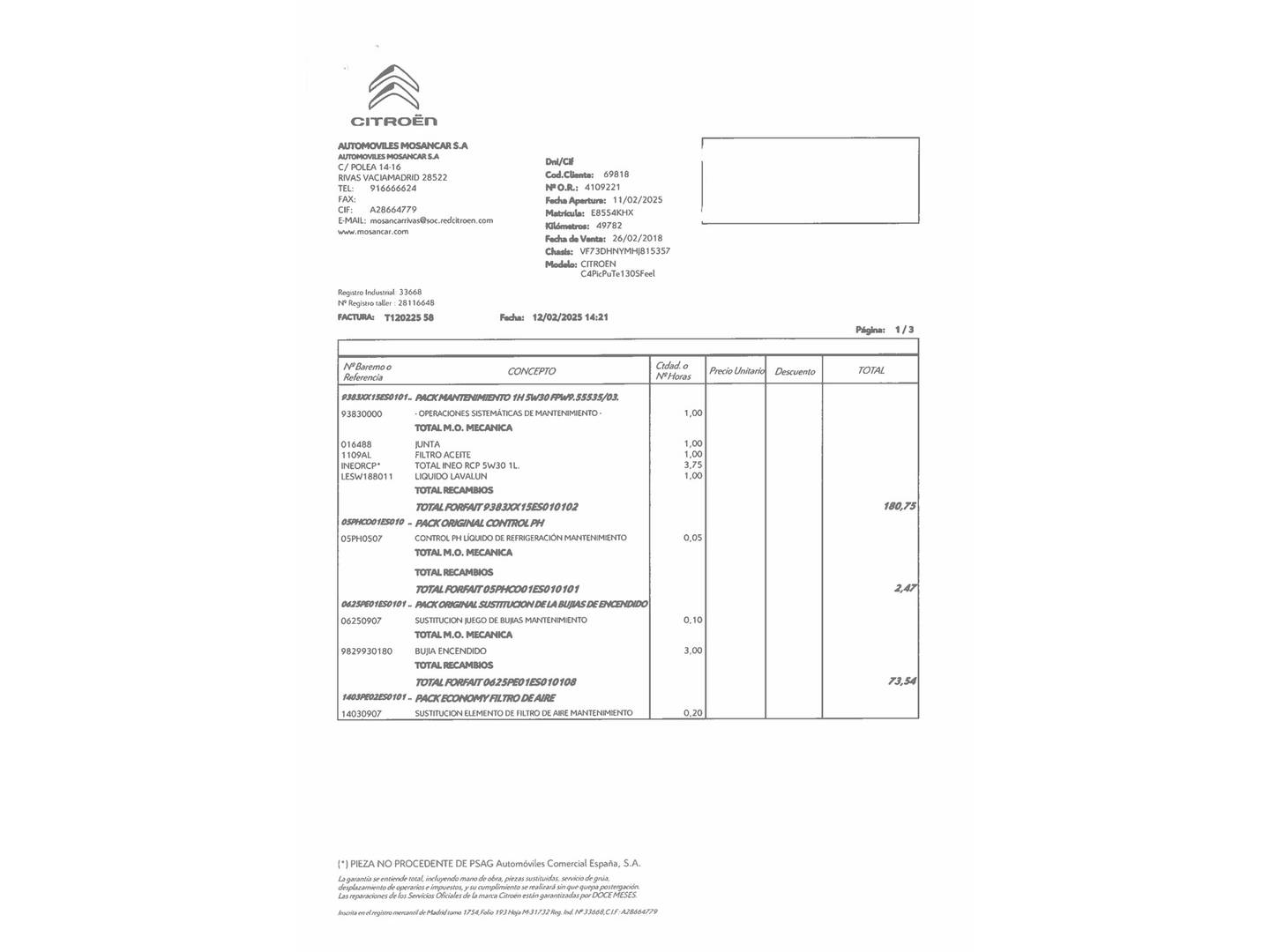 Foto del mantenimiento del Citroën C4 Picasso Citroen C4 Picasso PureTech 130 S&S Feel (130 CV)
