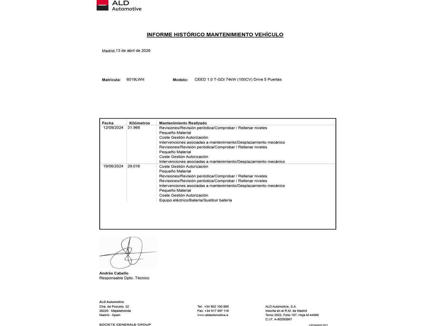 Foto del mantenimiento del KIA Ceed KIA Ceed 1.0 T-GDI Drive (100 CV)