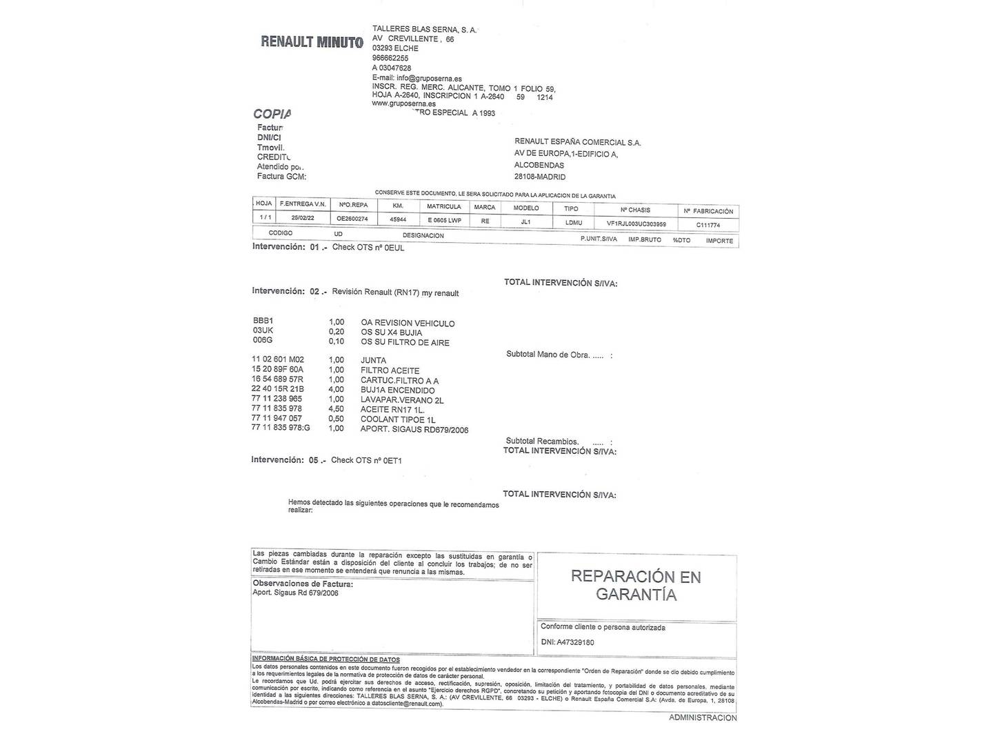 Foto del mantenimiento del Renault Arkana Renault Arkana Zen TCe  (140 CV) EDC Microhíbrido