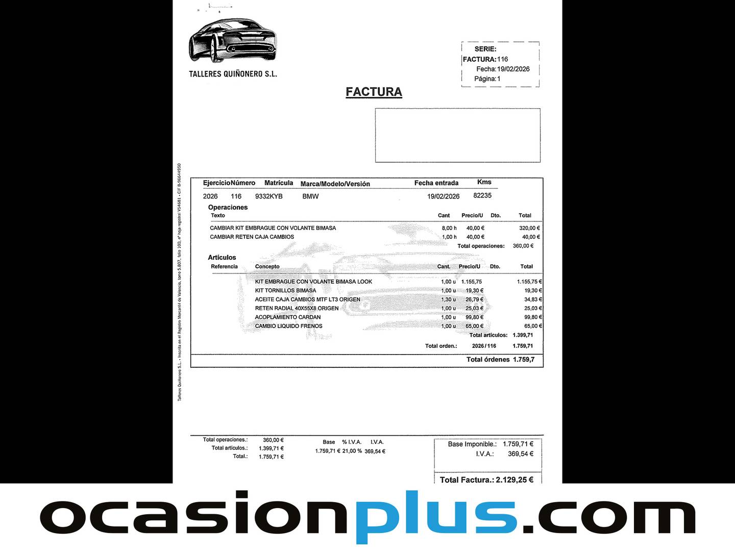 Foto del mantenimiento del BMW Serie 1 BMW Serie 1 116d (116 CV) PACK M
