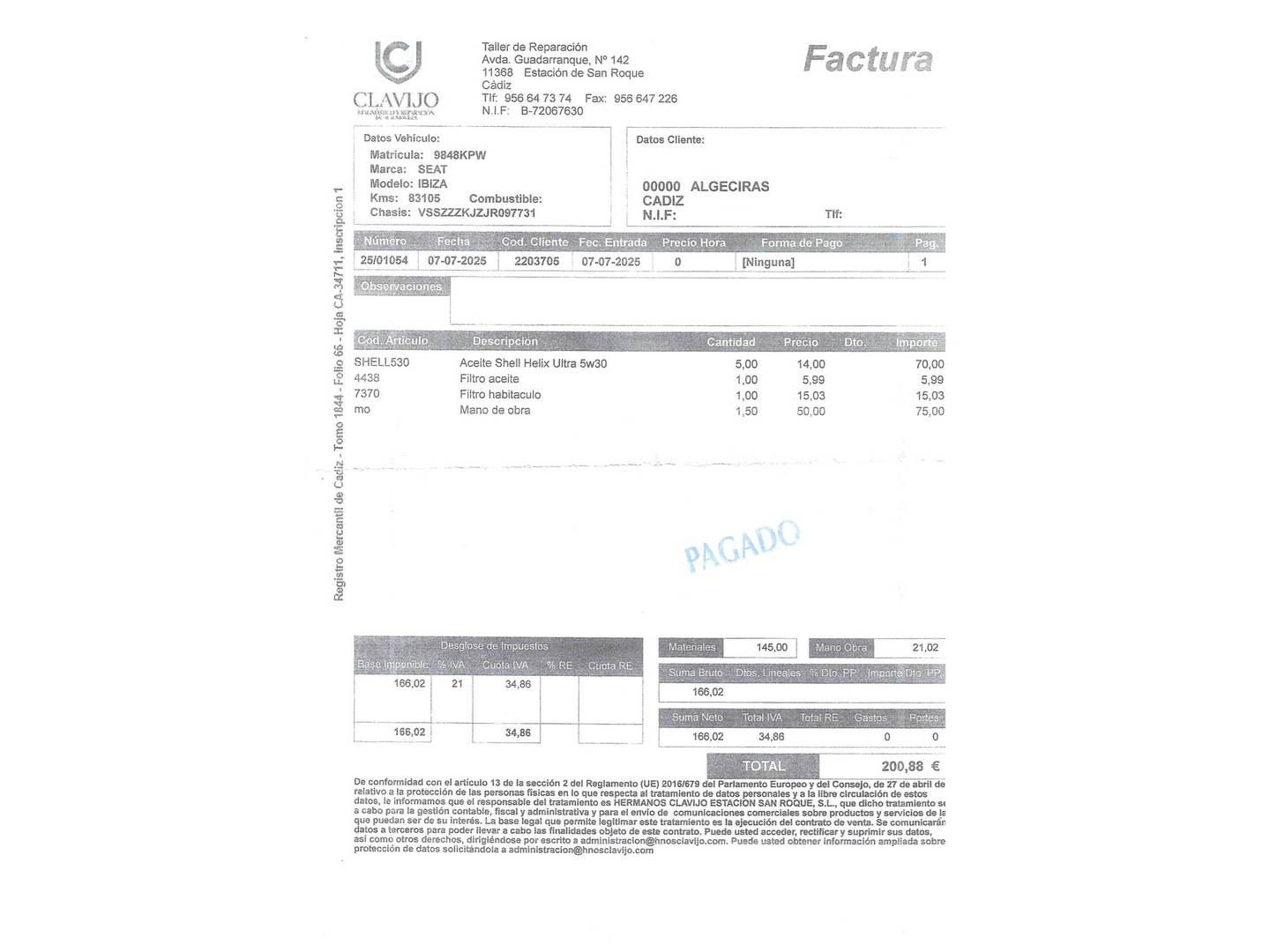 Foto del mantenimiento del Seat Ibiza Seat Ibiza 1.6 TDI Reference Plus (95 CV)