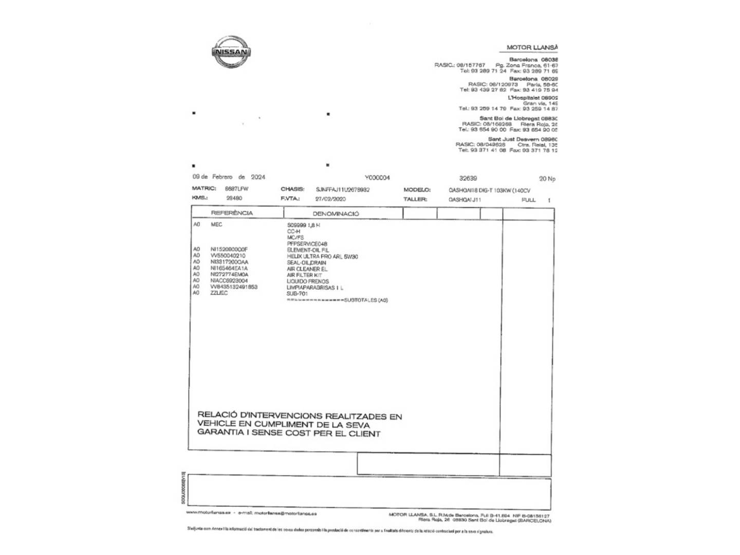 Foto del mantenimiento del Nissan QASHQAI Nissan Qashqai DIG-T 140 N-Connecta 4x2 (140 CV)