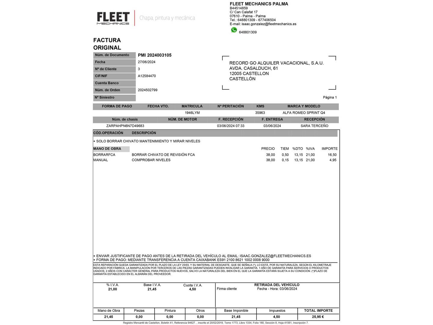 Foto del mantenimiento del Alfa Romeo Stelvio Alfa Romeo Stelvio 2.0 Gasolina Sprint Q4 Auto (200 CV)
