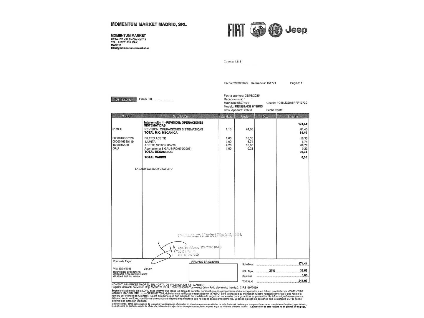 Foto del mantenimiento del Jeep Renegade Jeep Renegade eHybrid 1.5 Limited ATX (130 CV)