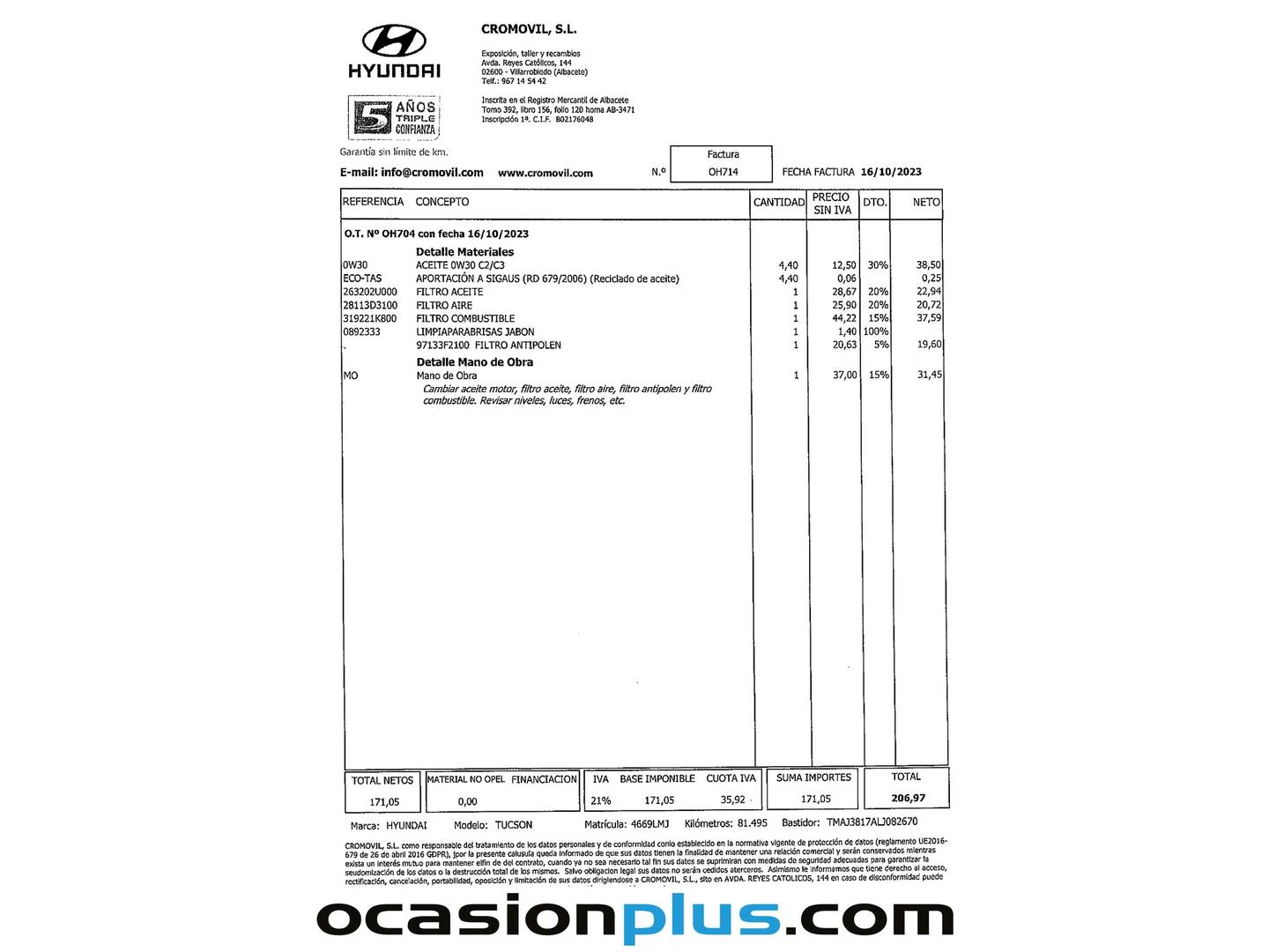 Foto del mantenimiento del Hyundai Tucson Hyundai Tucson 1.6 CRDI 48V SLE 4x2 (116 CV)