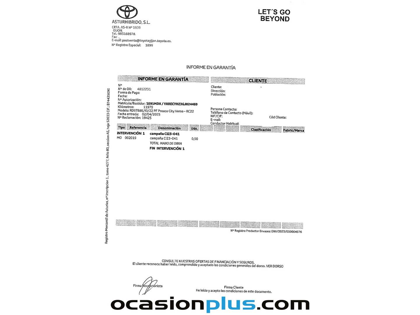Foto del mantenimiento del Toyota Proace City Verso Toyota Proace City Verso 1.5D Family Active L2 Auto (131 CV) 7 Plazas