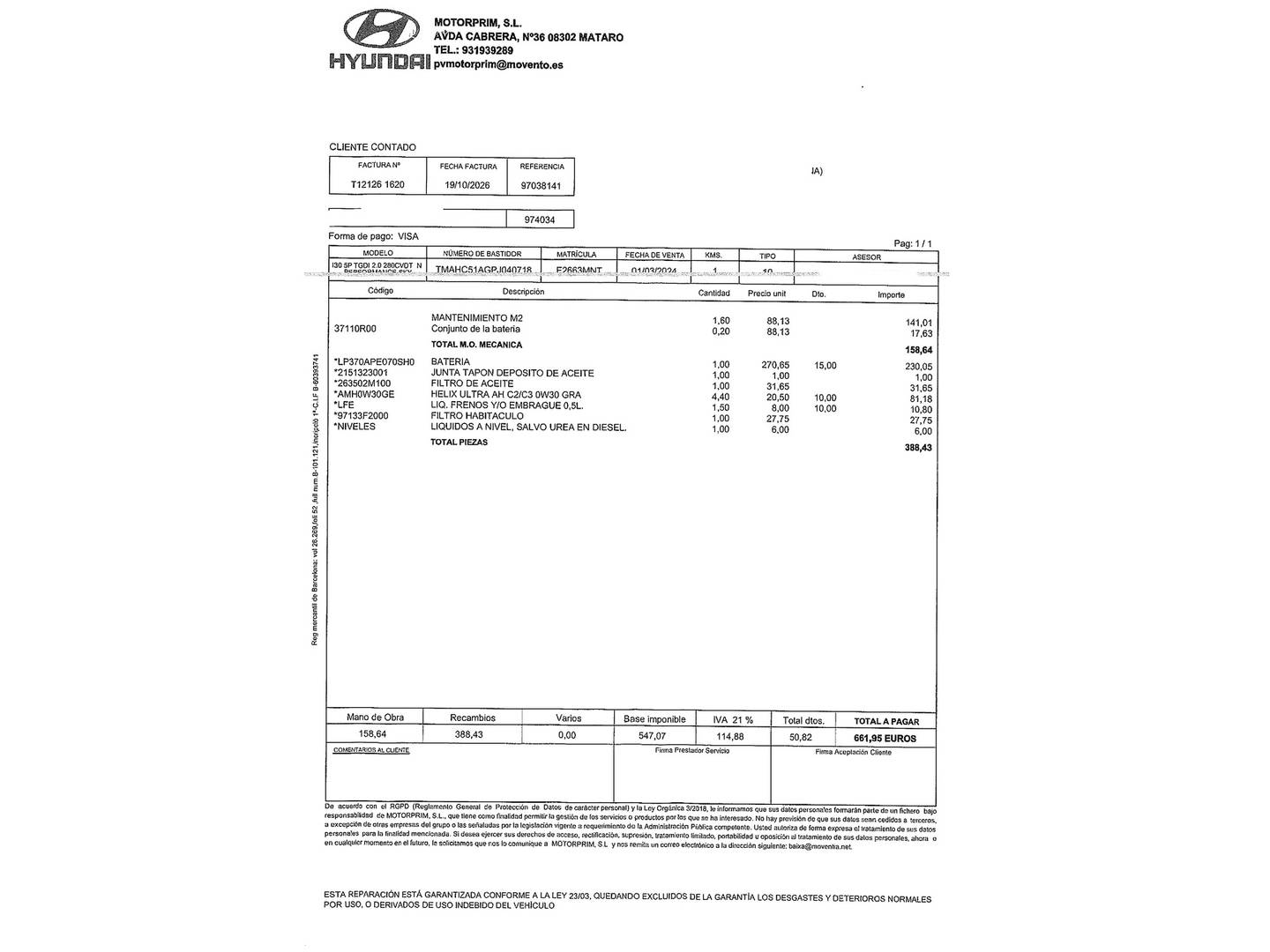 Foto del mantenimiento del Hyundai i30 Hyundai i30 2.0 TGDI N Performance Sky DCT (280 CV)