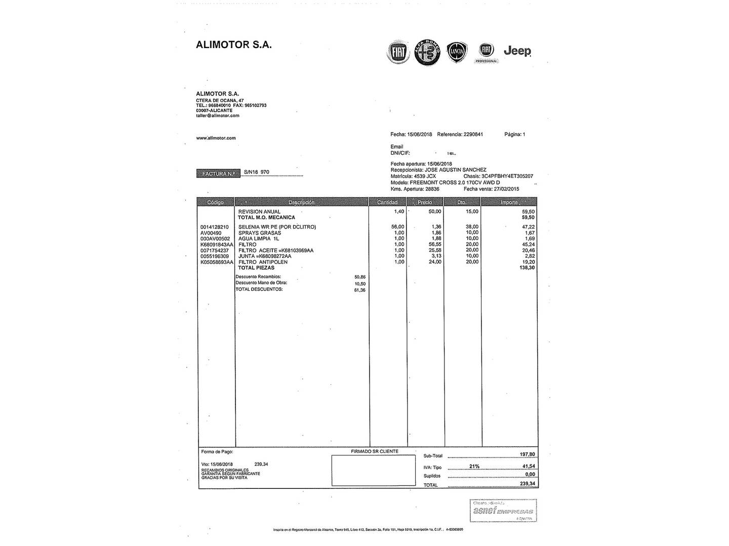 Foto del mantenimiento del Fiat Freemont Fiat Freemont 2.0 16v Diesel Cross AWD Auto (170 CV) 7 Plazas