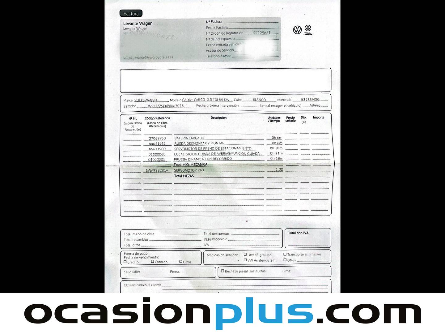 Foto del mantenimiento del Volkswagen Caddy Volkswagen Caddy Cargo 2.0 TDI  (75 CV)