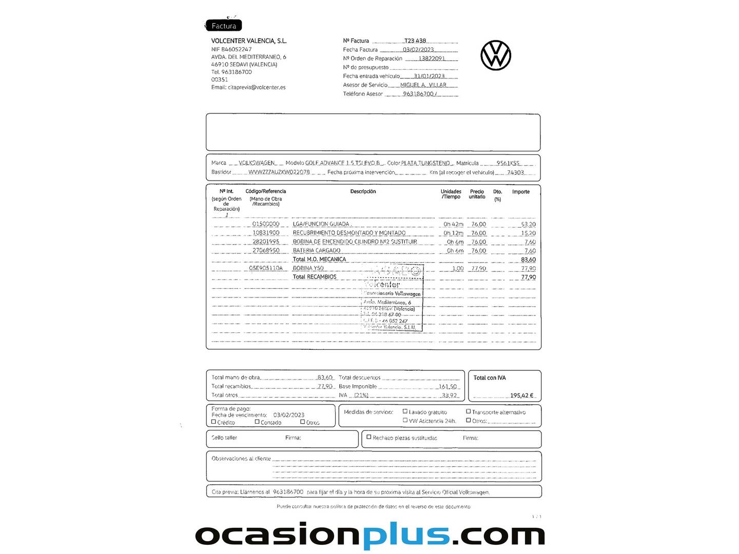 Foto del mantenimiento del Volkswagen Golf Volkswagen Golf Advance 1.5 TSI Evo BM (130 CV)