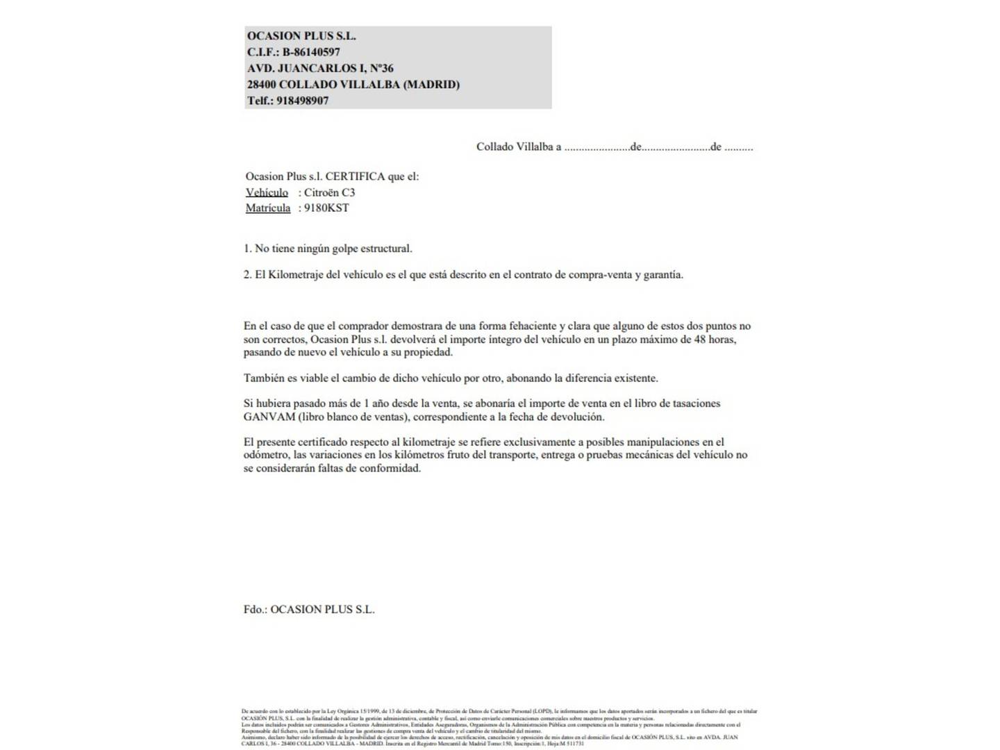 Foto del certificado del Citroën C3 Citroen C3 BlueHDi 100 S&S Feel (99 CV)