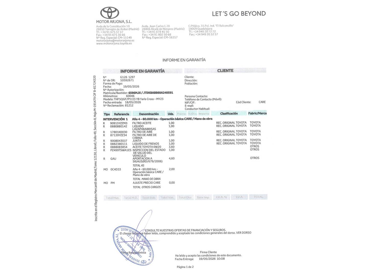 Foto del mantenimiento del Toyota Yaris Cross Toyota Yaris Cross 120H Style (116 CV)
