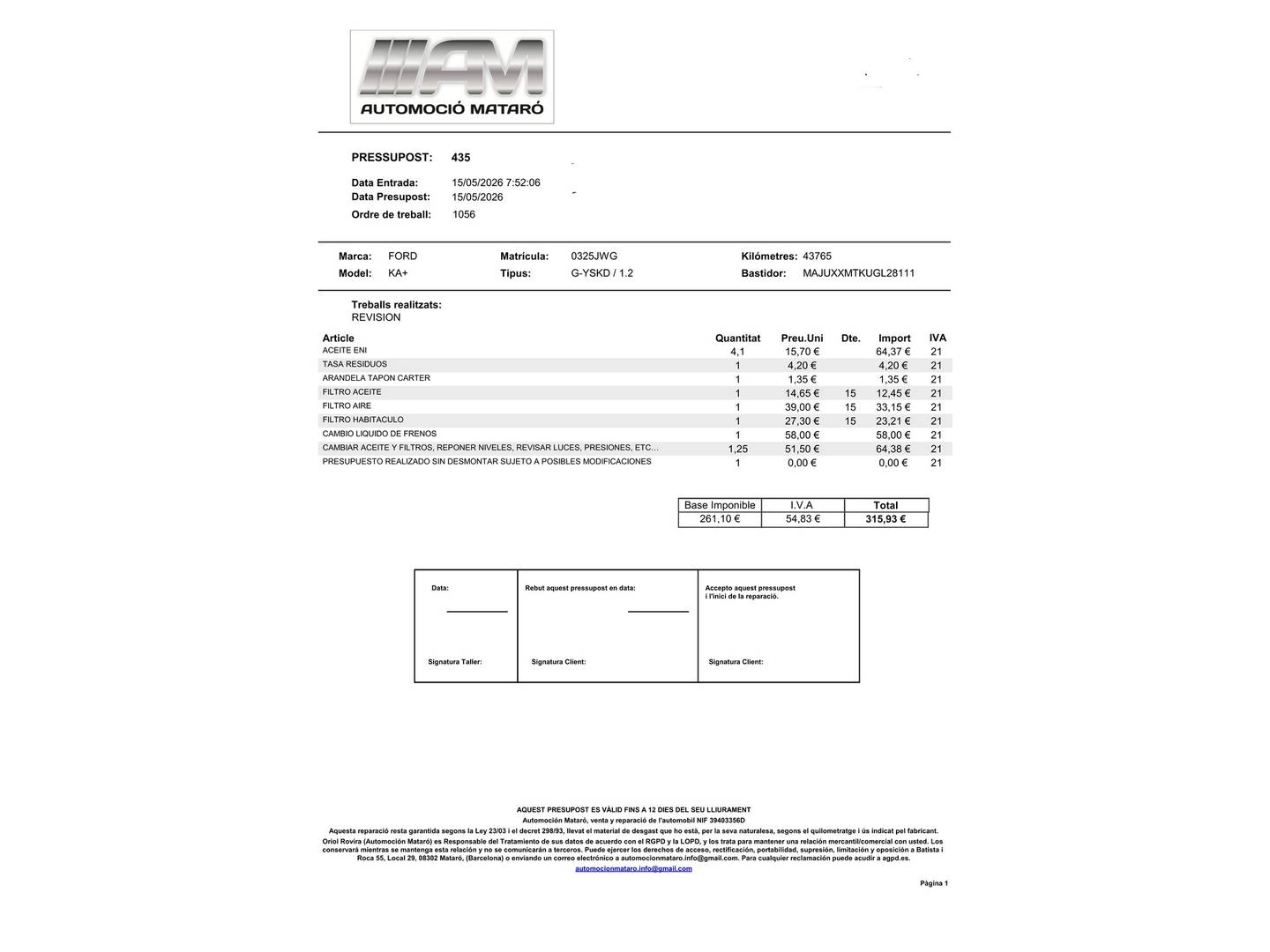 Foto del certificado del Ford Ka+ Ford Ka+ 1.2 Ti-VCT Ultimate (85 CV)
