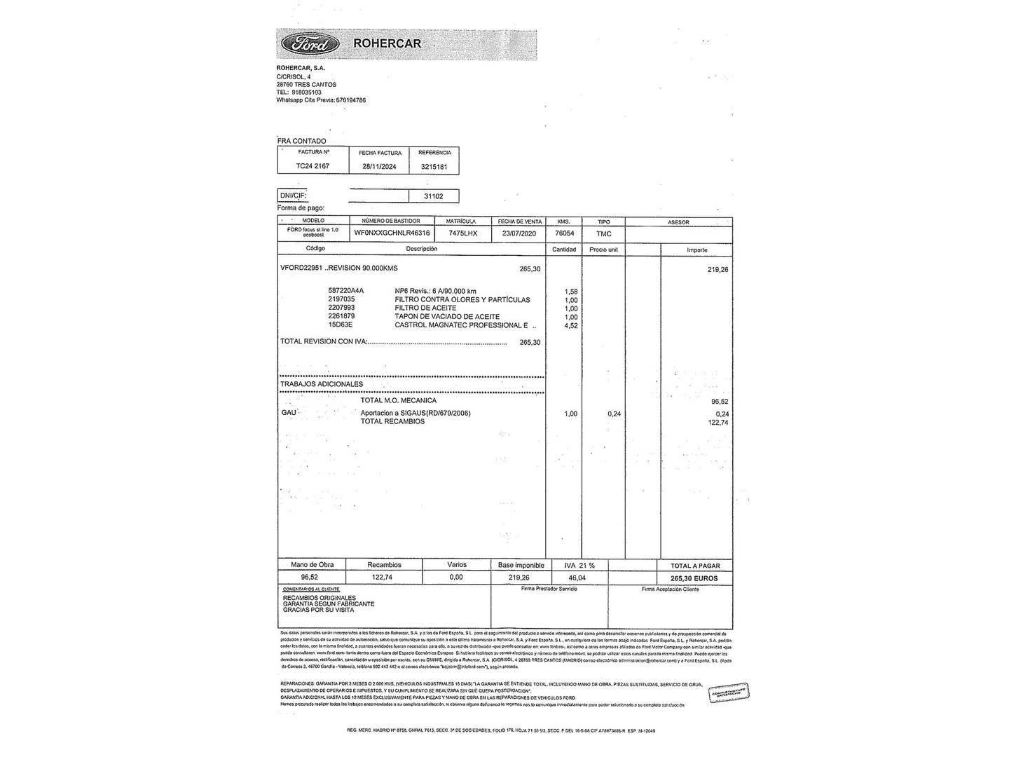 Foto del mantenimiento del Ford Focus Ford Focus 1.0 Ecoboost S&S ST-Line (125 CV)