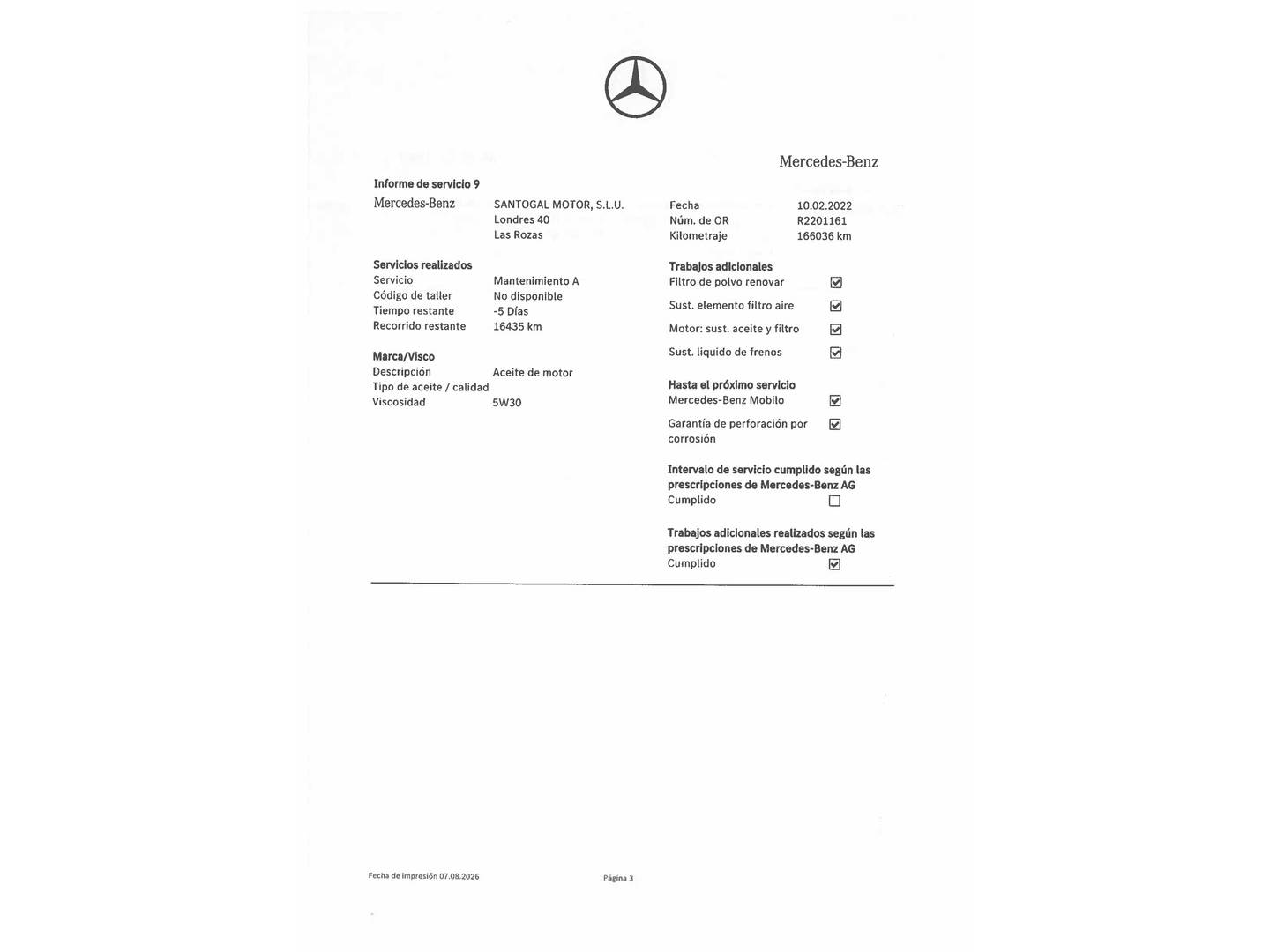 Foto del mantenimiento del Mercedes Clase CLC Mercedes Clase CLC 220 CDI (150 CV)