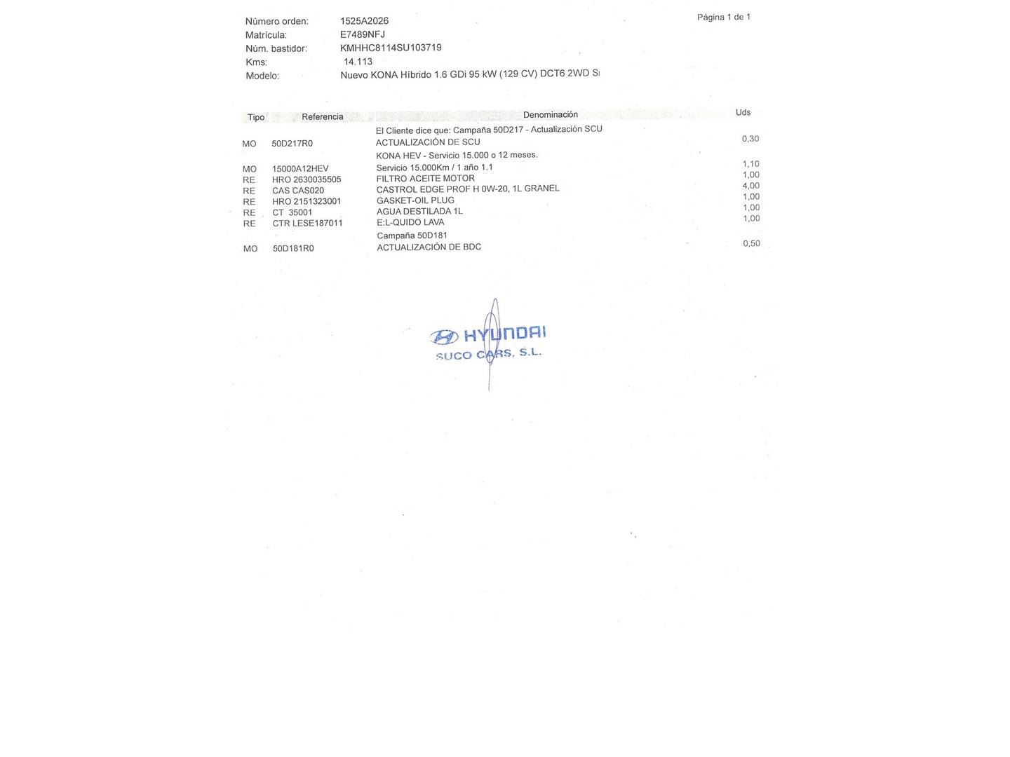Foto del mantenimiento del Hyundai Kona Hyundai Kona 1.6 GDI HEV Tecno DT (129 CV)