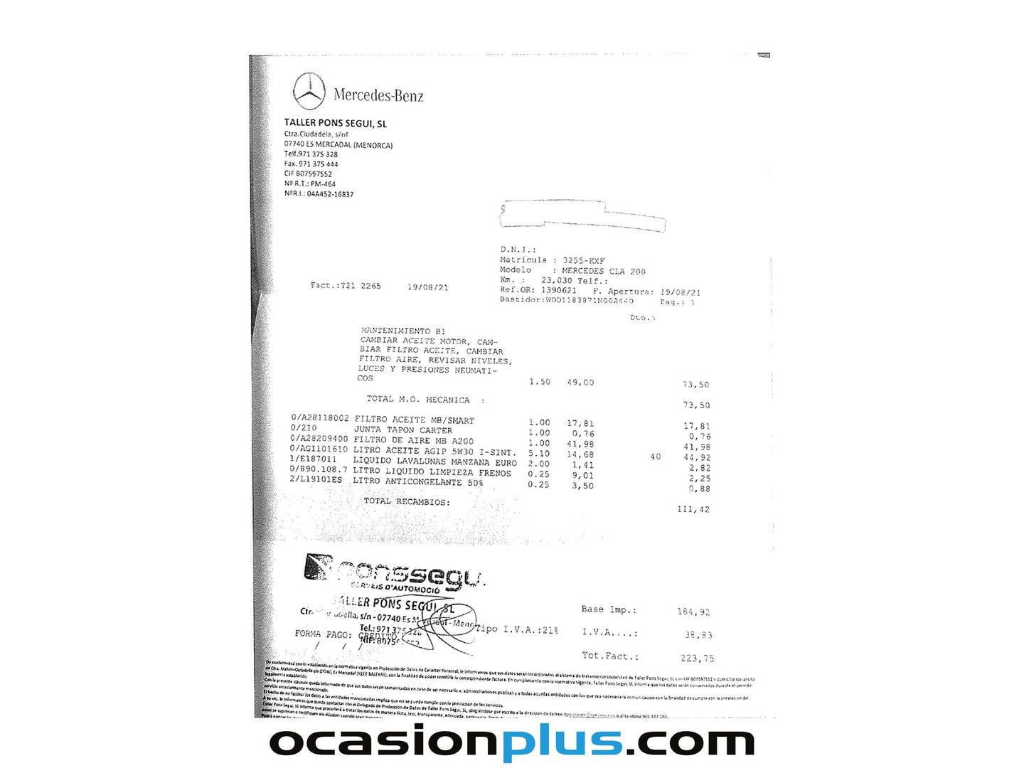 Foto del mantenimiento del Mercedes CLA Mercedes CLA 200 (163 CV)
