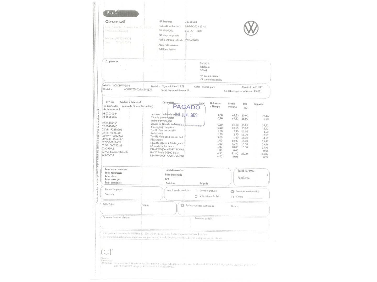 Foto del mantenimiento del Volkswagen Tiguan Volkswagen Tiguan R-Line 1.5 TSI (150 CV) DSG