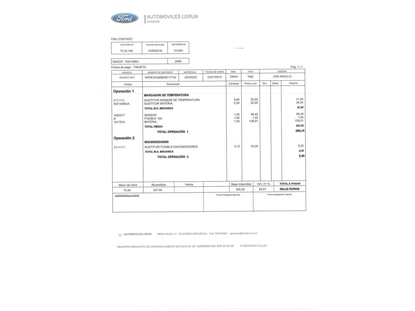 Foto del mantenimiento del Ford Mondeo Ford Mondeo Mondeo 1.8 TDCI Econetic (125 CV)