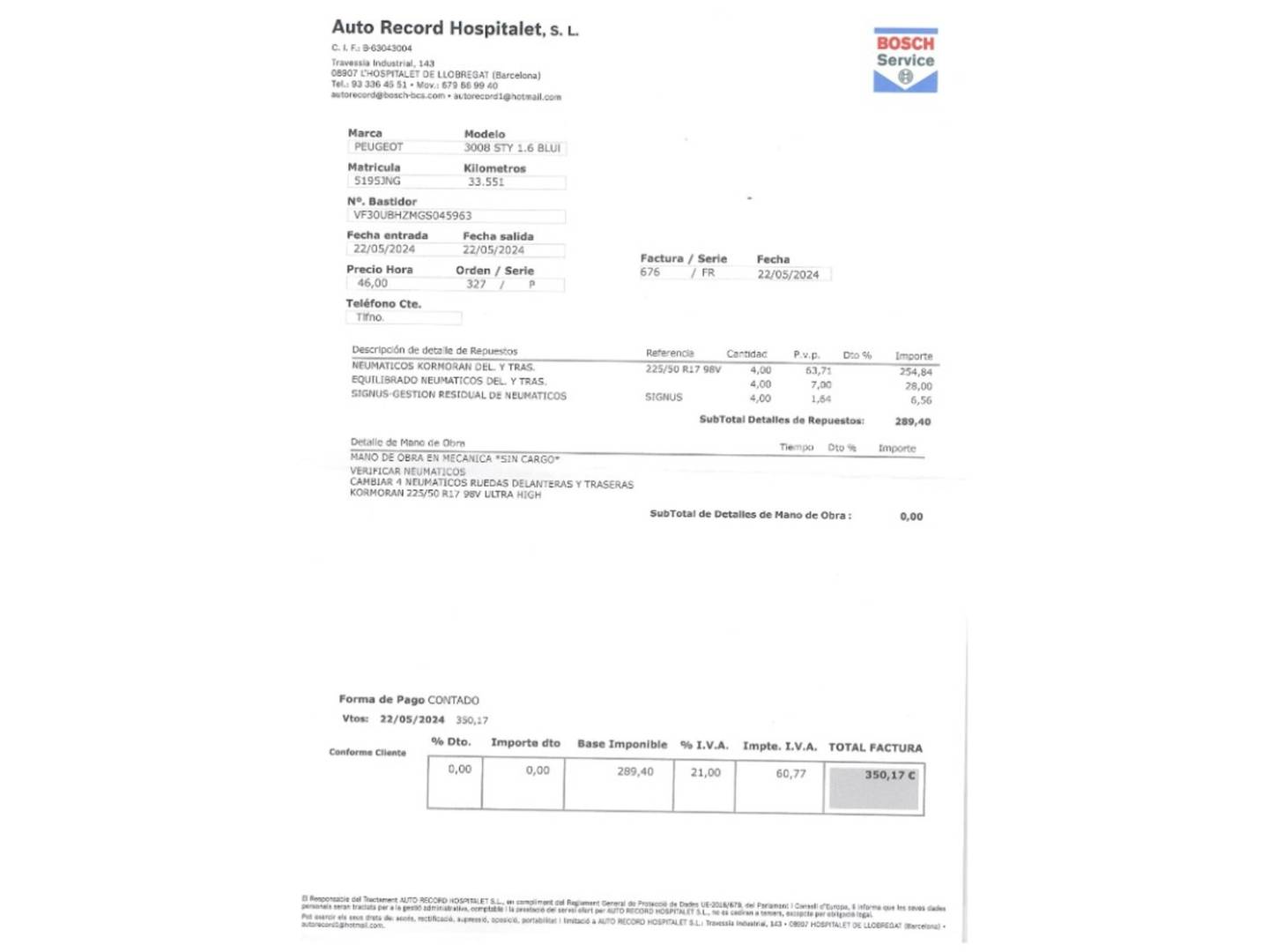 Foto del mantenimiento del Peugeot 3008 Peugeot 3008 1.6 BlueHDI FAP Style (120 CV)
