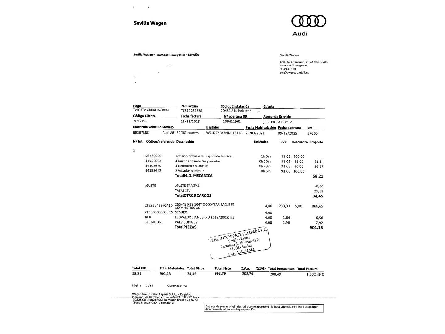 Foto del mantenimiento del Audi A8 Audi A8 50 TDI quattro (286 CV) tiptronic